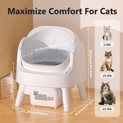 Self-Cleaning Automatic Cat Litter Box with Safety Features, Mat & Trash Bags - White
