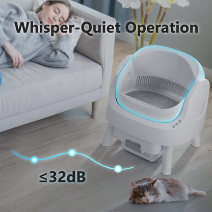 Self-Cleaning Automatic Cat Litter Box with Safety Features, Mat & Trash Bags - White
