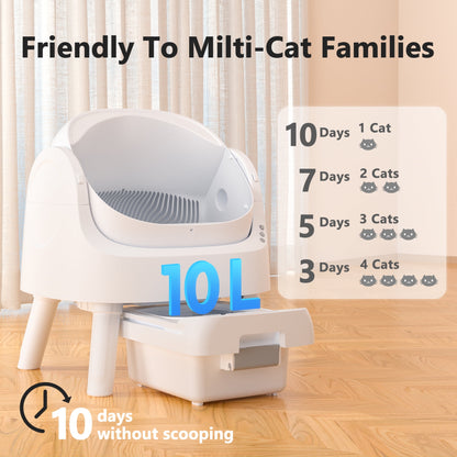 Self-Cleaning Automatic Cat Litter Box with Safety Features, Mat & Trash Bags - White