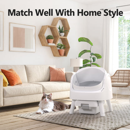 Self-Cleaning Automatic Cat Litter Box with Safety Features, Mat & Trash Bags - White