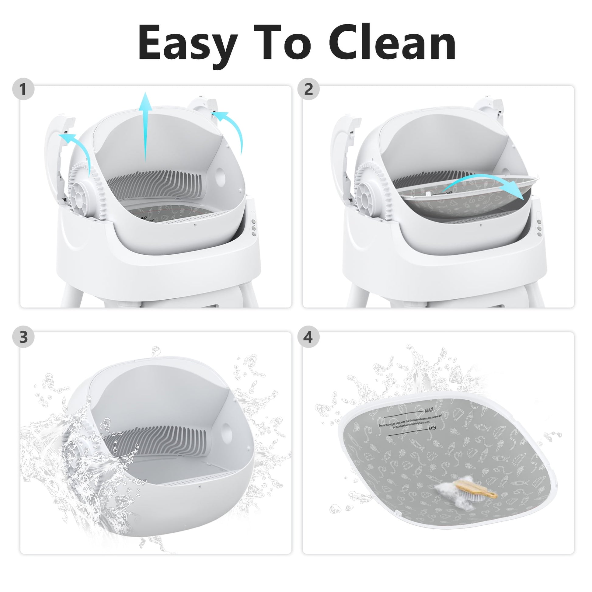 Self-Cleaning Automatic Cat Litter Box with Safety Features, Mat & Trash Bags - White