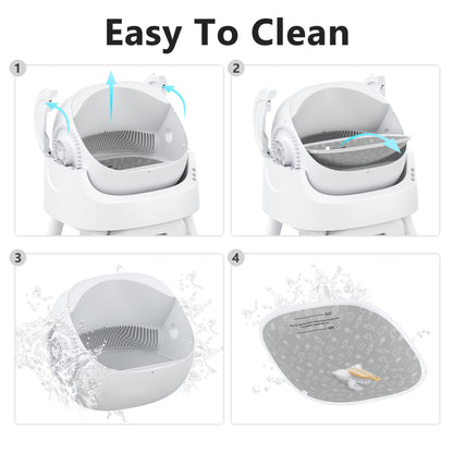 Self-Cleaning Automatic Cat Litter Box with Safety Features, Mat & Trash Bags - White